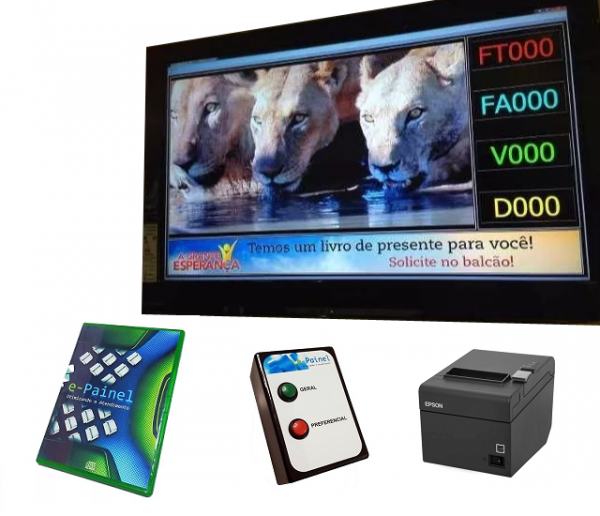 Software Organizador de Fila + Botoeira 4 botões + Impress. Guilhotina + 3 Controles